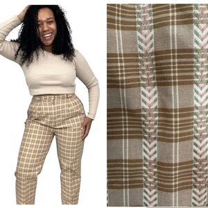 Vintage Cottagecore Tan High Waist Floral Trousers Feminine Pants Retro Romantic